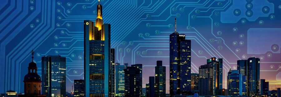 smart, city, circuit, board, technology, connected, skyline, skyscrapers, future, business, modern, automatization, robots, blue business, blue technology, blue city, blue robot, blue future, blue company, blue board, circuit, future, future, future, future, future